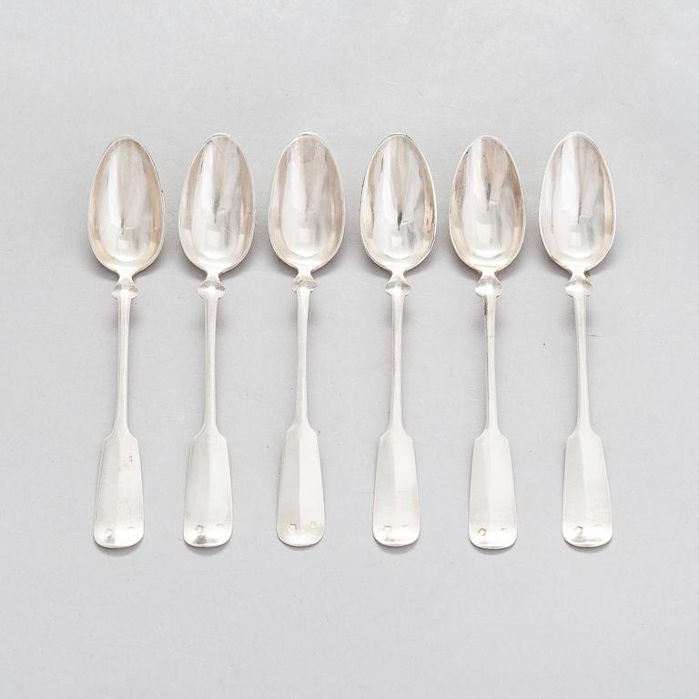 A set of six dessert spoons and a ladle, Prague, Austria-Hungary, 1872-1922. Marked EK.