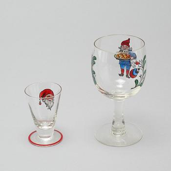 Six wine glass and four schnapps glass from the 20th century.