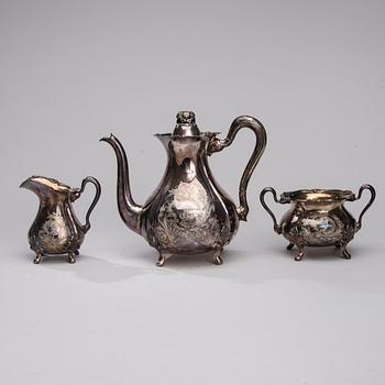 KAFFESERVIS, 3 delar, silver, Kultakeskus Oy, Tavastehus 1936. Totalvikt ca 1512 g.