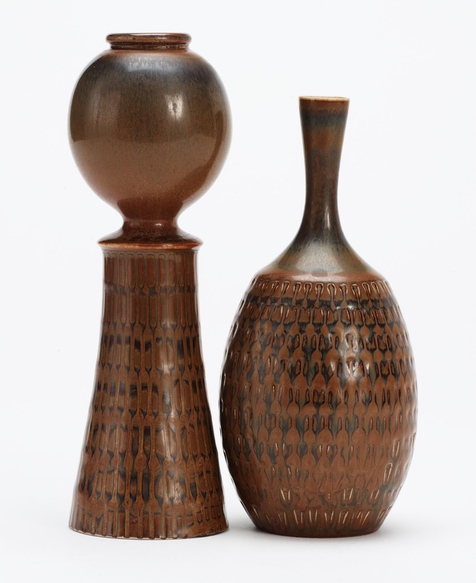 Two Stig Lindberg stoneware vases, Gustavsberg studio 1964.