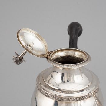 A swedish silver empire coffee pot, mark of Petter Adolf Sjöberg, Stockholm 1829.