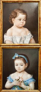 OKÄND KONSTNÄR, 2 st. Pasteller, signerad JD Doverny daterat 1874.