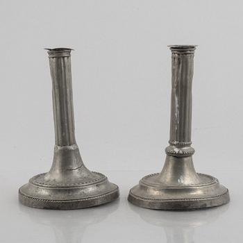 A pair of pewter candle sticks by Mathias Rundquist (active 1778-1820/35), Karlskrona, Sweden.