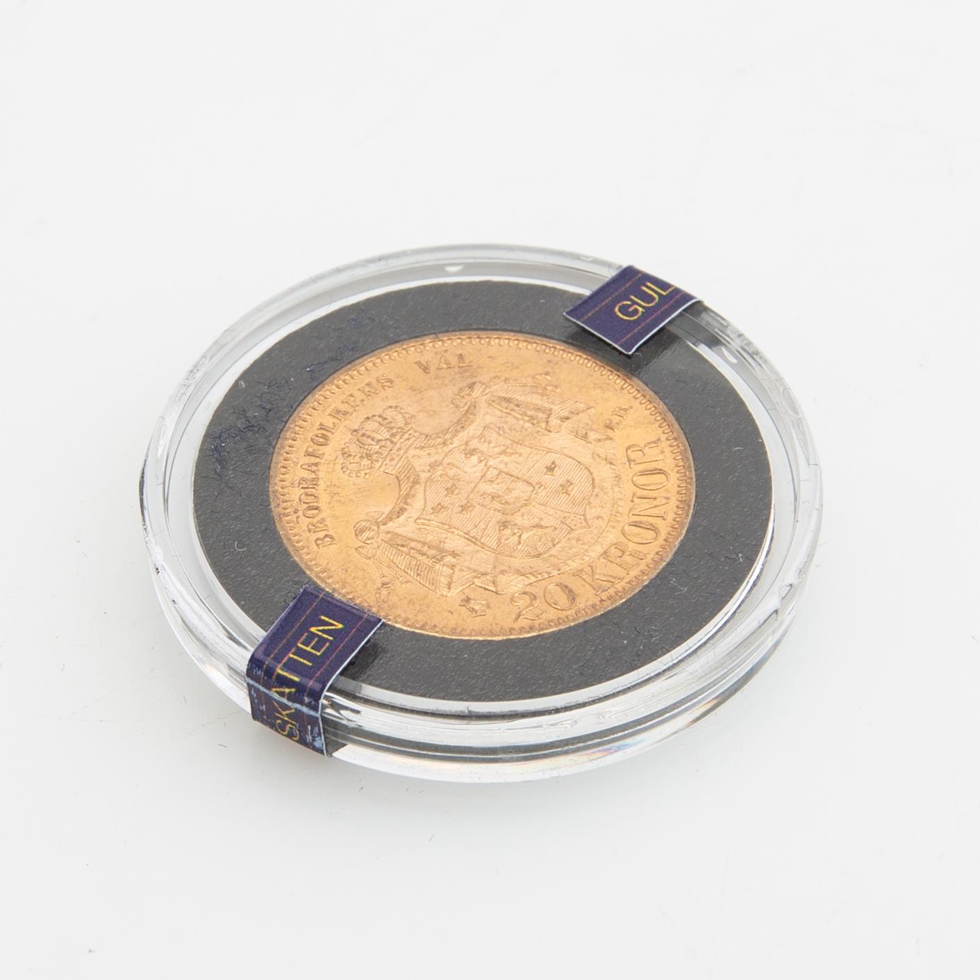 Gold coin Sweden, Oscar II 20 kr, 1877.