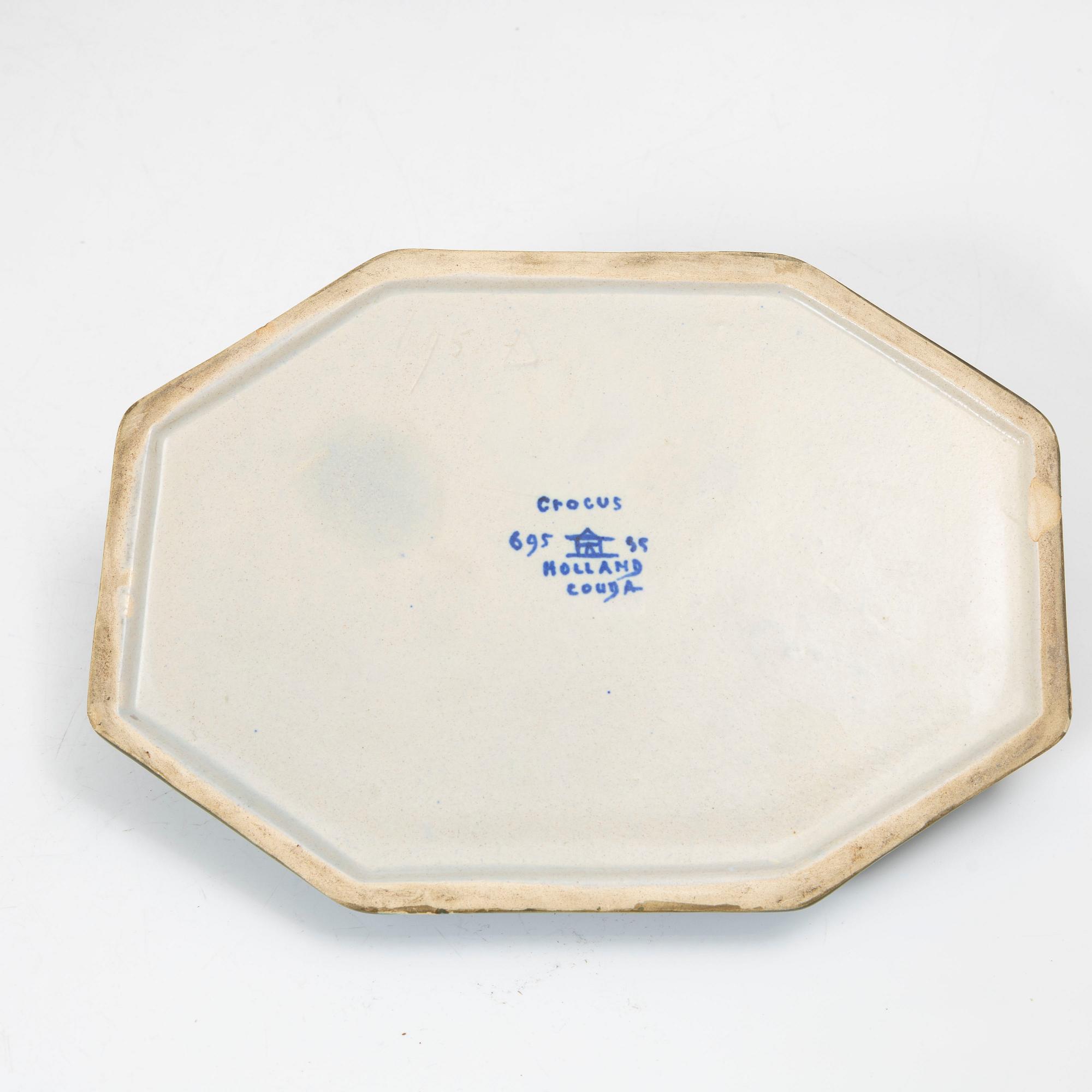 Desk set, 4 pieces, ceramic, bl a "Crocus", Gouda, Netherlands.