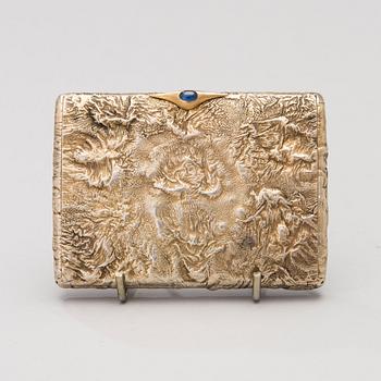 A silver gilt cigarette case by Ivan Katorskij, Saint Petersburg 1896-1908.