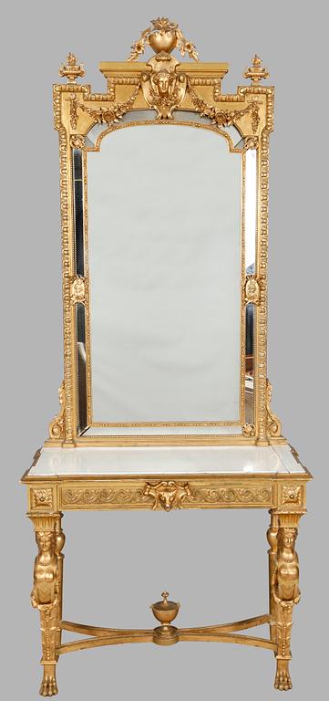 SPEGEL MED KONSOLBORD, empirestil, 1800-/1900-tal.