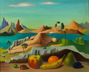Georges Spiro, Surrealist landscape with fruits.