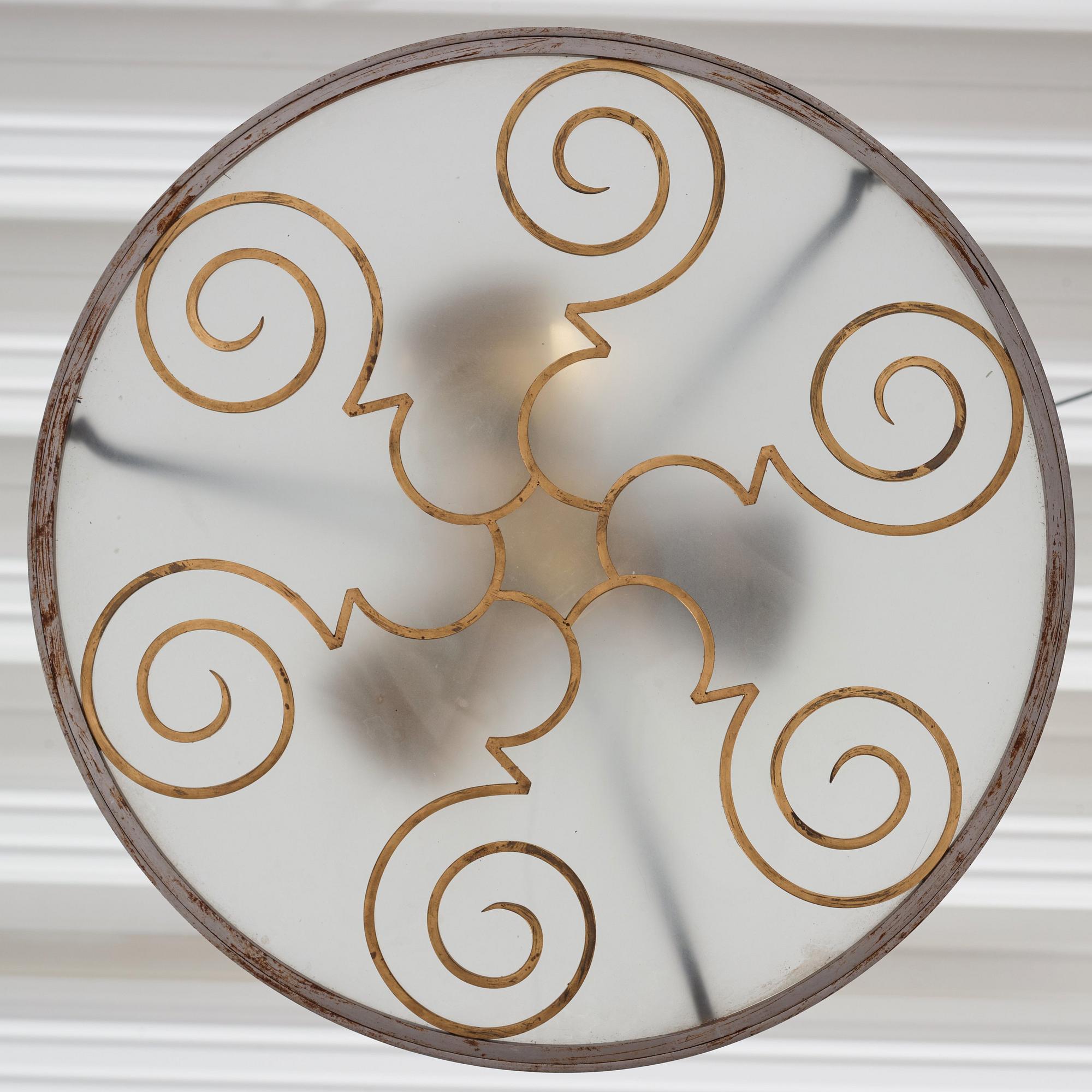 Lars Holmström, a Swedish Grace brass and steel framed ceiling light, Arvika 1920-30s.