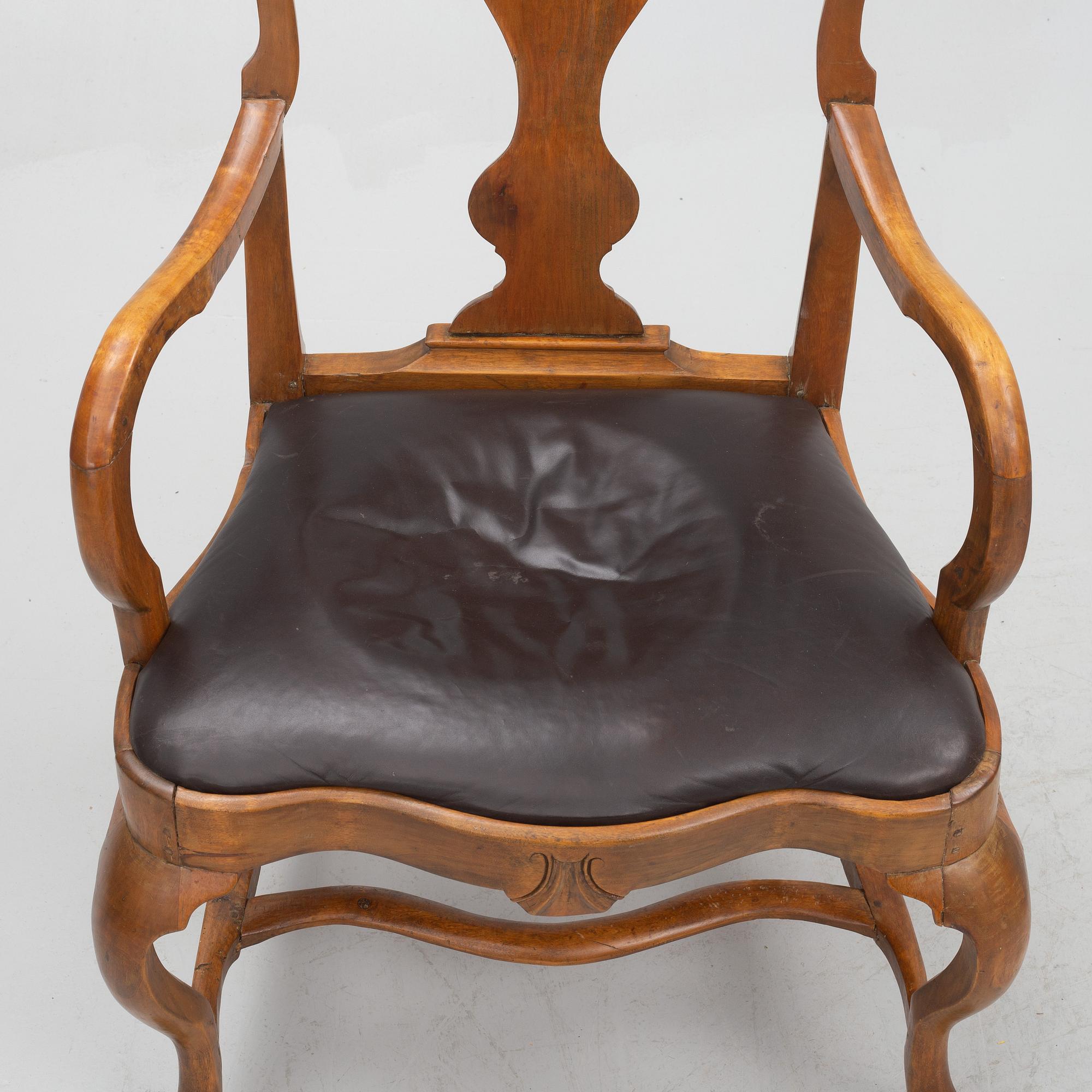 A pair of Swedish rococo armchairs, mid 18th century.