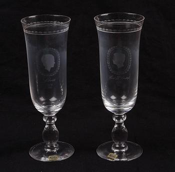 CHAMPAGNEGLAS, 12 st, "Jubileumsutgåva", Kosta, Kungl bröllopet 1976.