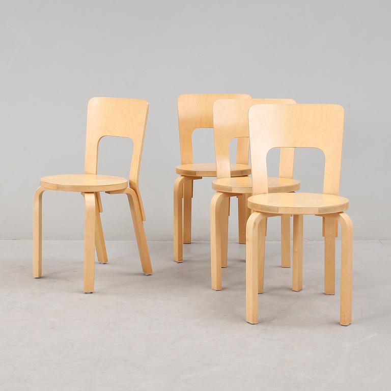 STOLAR, 4 st, modell 66, Alvar Aalto, Artek, 1900-talets senare hälft.