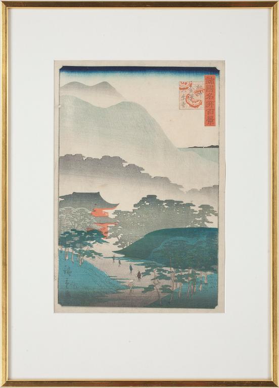 JAPANSKA TRÄSNITT, 3st, bla Ando Utagawa Hiroshige, 1800-tal.