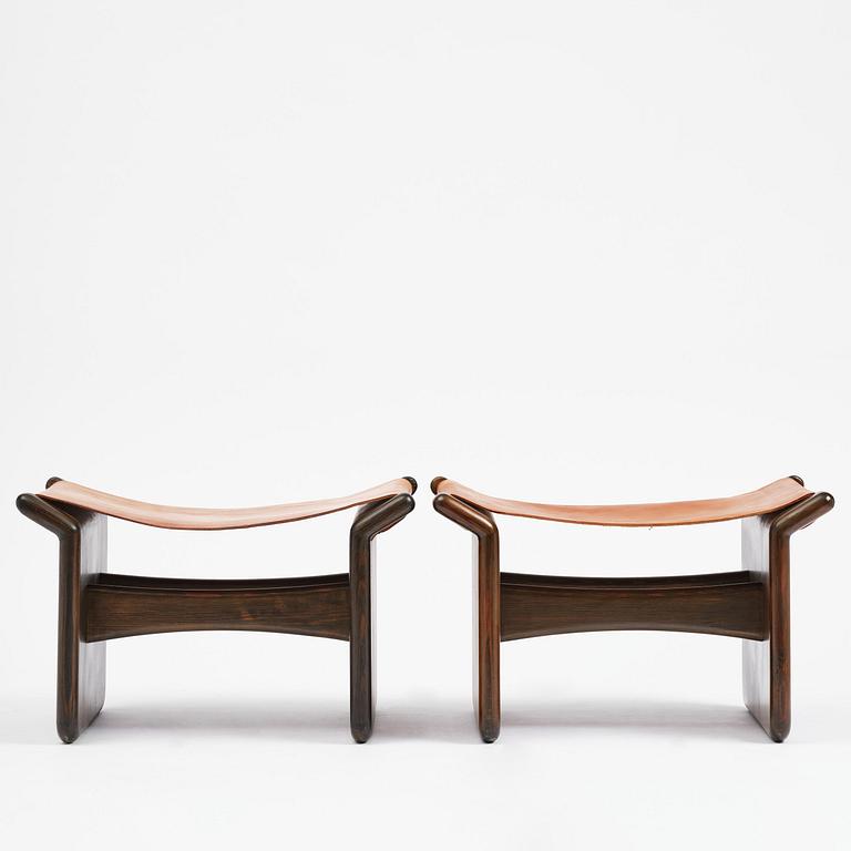 Tapio Wirkkala, a pair of stools, executed by Reino Huotari, Finland, 1981, for the Finnish Glass Museum.