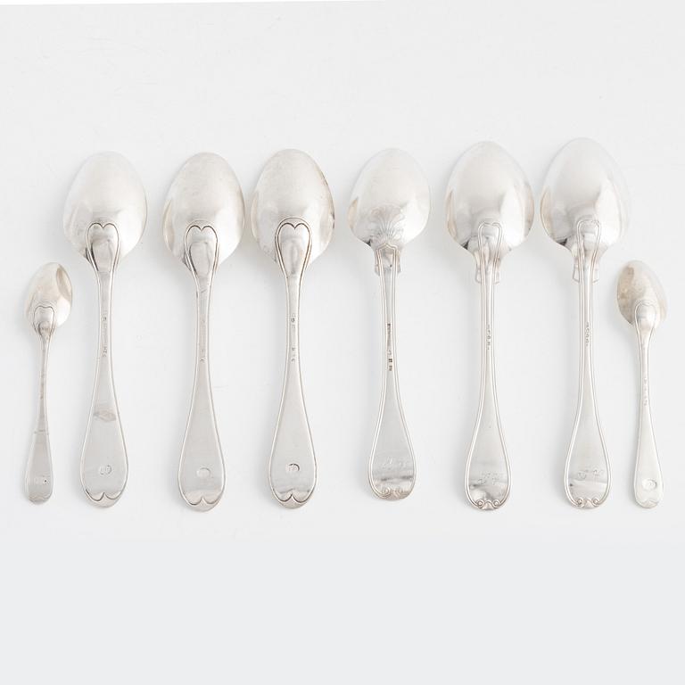 Eight Swedish Silver Spoons, 19th Century.
