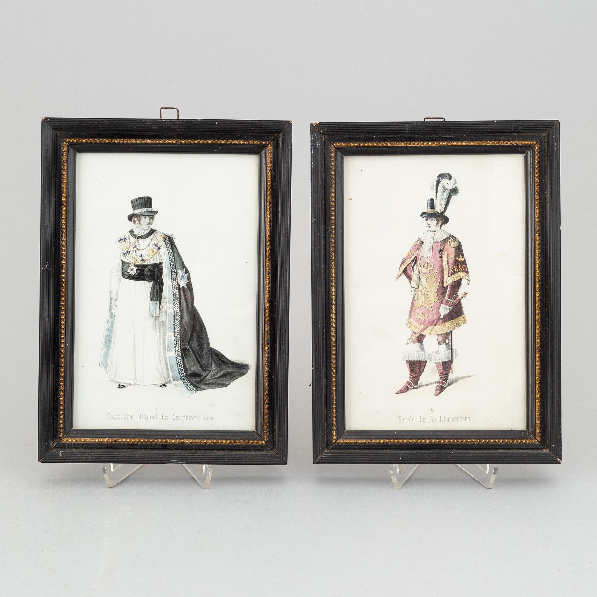 A set of twelwe hand-coloured litographs of Swedish chivalric orders by Adolf Ulrik Schützercrantz.