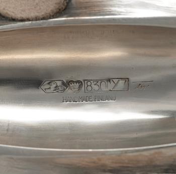 Tapio Wirkkala, a sterling bowl in the shape of a kayak, Hopeakeskus OY, Hämeenlinna Finland 1976.
