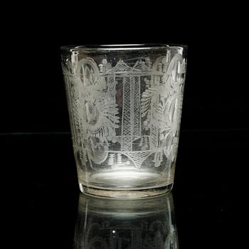 A large engraved and cut beaker, 18th Century.