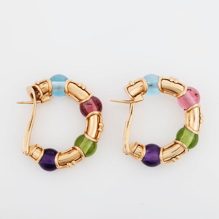 ÖRHÄNGEN, Bulgari, år 1989. Med ametist, peridot, rosa turmalin och akvamarin.