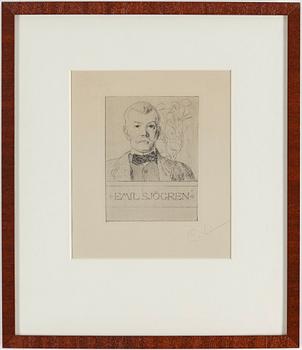 CARL LARSSON, etching, signed C.L. in pencil. Executed 1911. State 1. "Emil Sjögren".