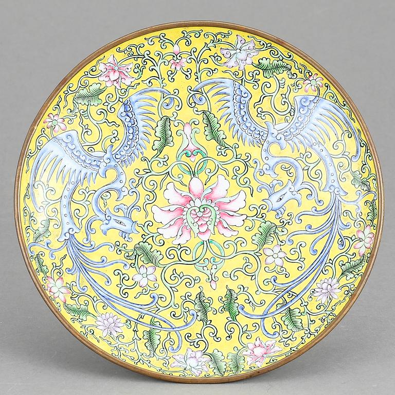 TAZZA, emalj på koppar, Kina, 1900-talets mitt.