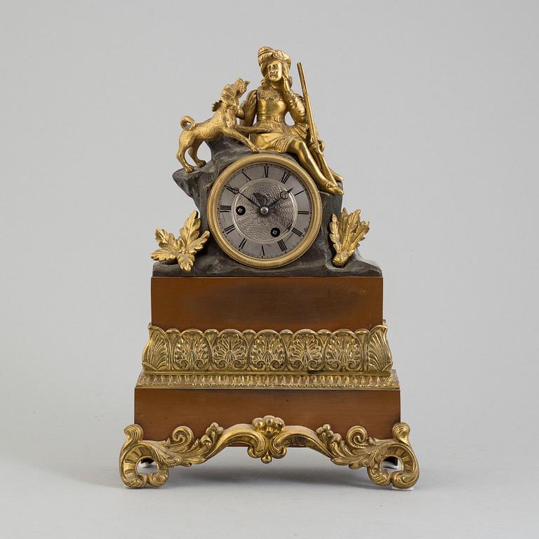 An early 20th century bronze and copper rococo style mantle clock,