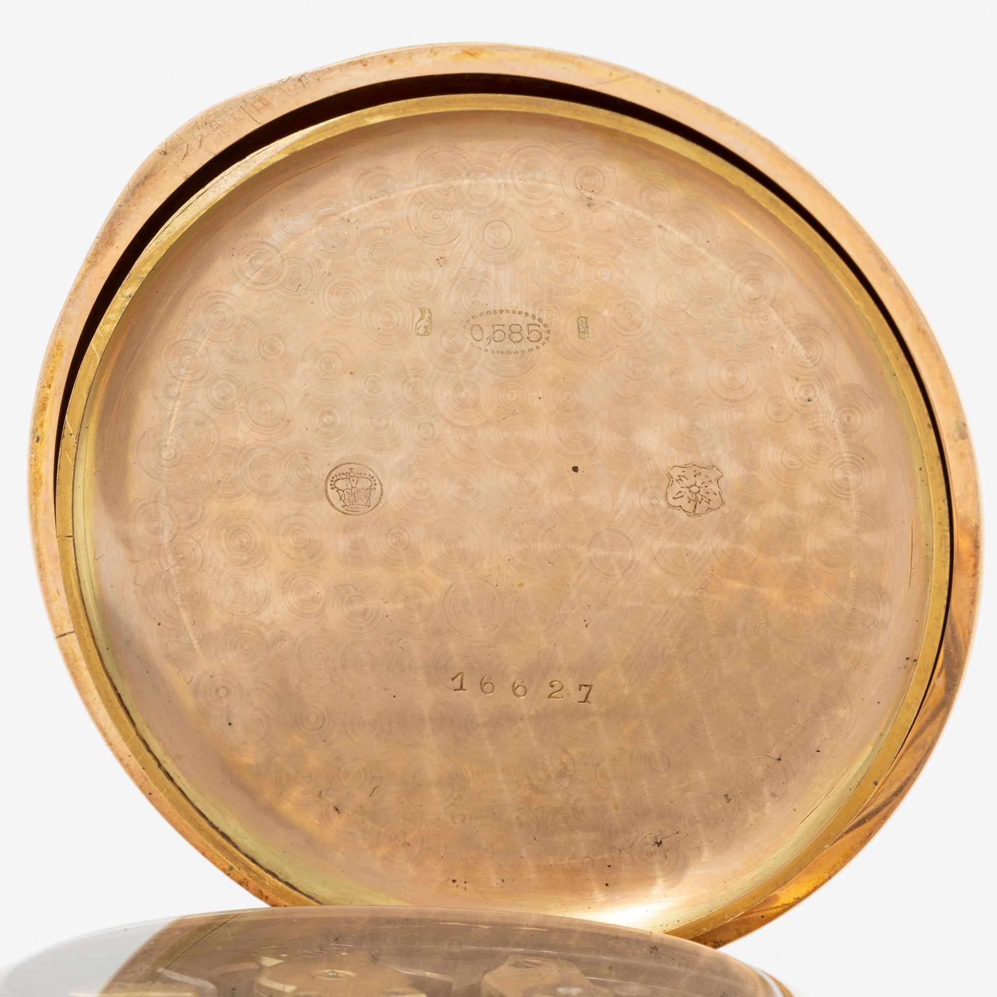 Pocket watch, hunter, 14K gold, repeater, 58 mm.