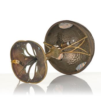 A bronze and brass table lamp, with signature Georges Leleu.