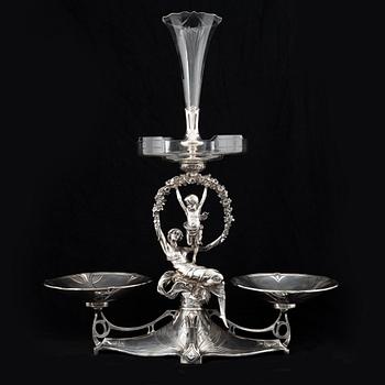 A metall and glass table centerpiece, circa 1900, possibly WMF.