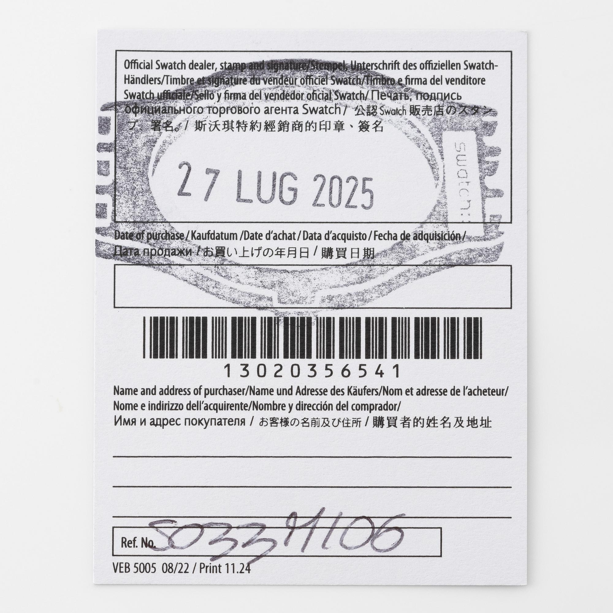 Swatch/Omega, MoonSwatch 1965, "No Reserve", chronograph, wristwatch, 42 mm.