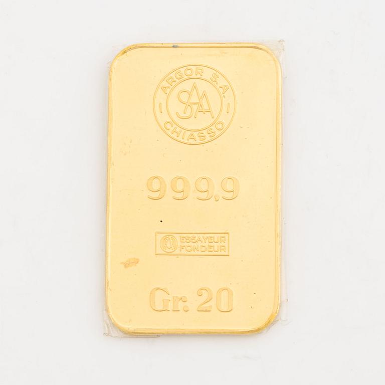 Gold bar 20 gram, Argor S.A Chiasso.