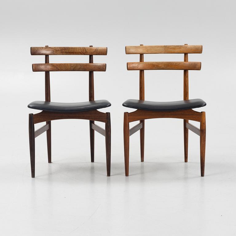Poul Hundevad, dining set, table and a set of three chairs, Denmark, 1960s.