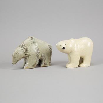 Lisa Larson, two stoneware polar bears, Gustavsberg.