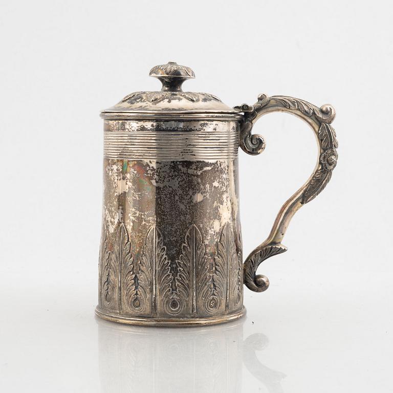 A silver tankard, possibly USA or Canada, with Swedish import marks.