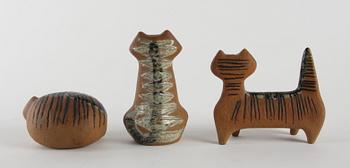 FIGURINER, 3 st, stengods, Lisa Larson, Gustavsberg, osign.