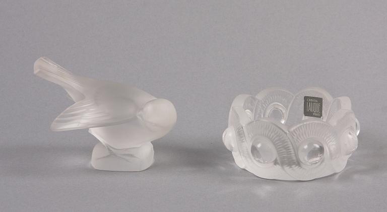 SKÅL samt FIGURIN, glas, Lalique Paris, Frankrike, 1900-tal.