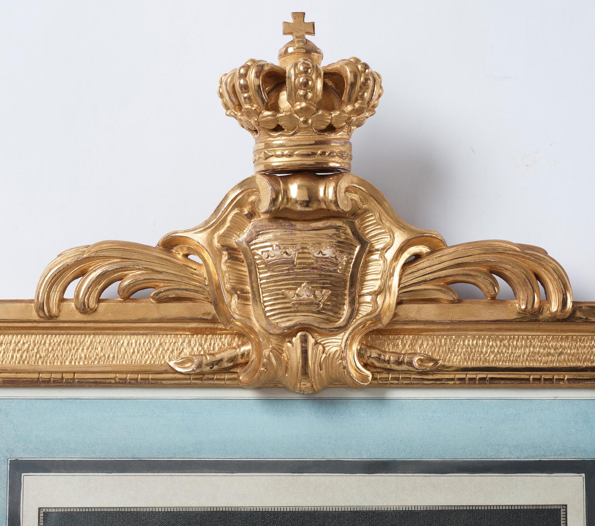 Per Gustaf Floding, "Gustav III” (1746-1792). Med träskuren och förgylld gustaviansk ram, krönt med riksvapnet.