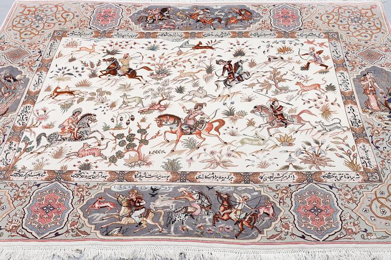 A carpet, Tabriz, figural, part silk, figural, ca 208 x 164 cm.
