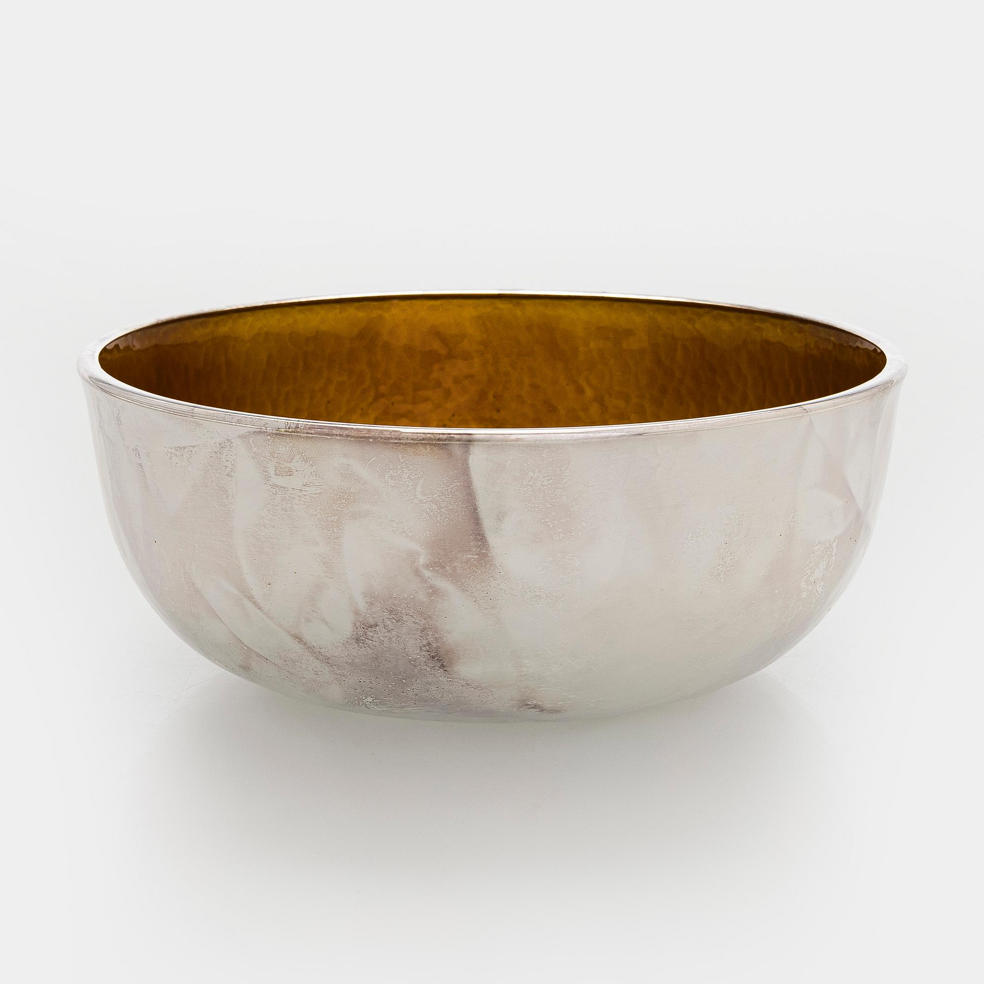 A set of three sterling silver and enamel bowls, maker's mark of A. Tillander, Turku 2005.