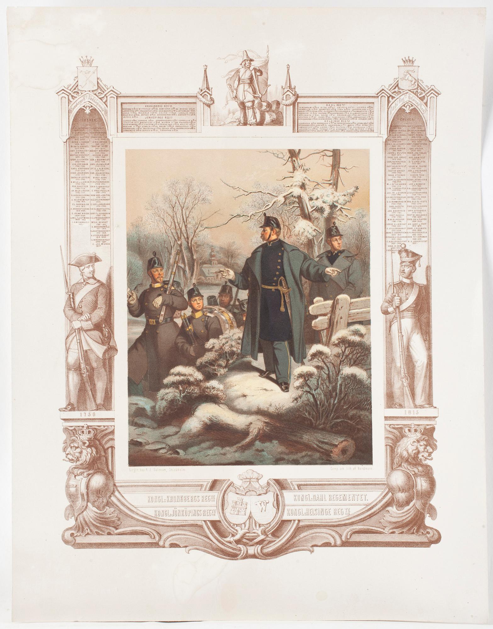 10st, färglitografier, utförda av Nordmann, 1864, utgivna av A.J. Salmson, Stockholm.