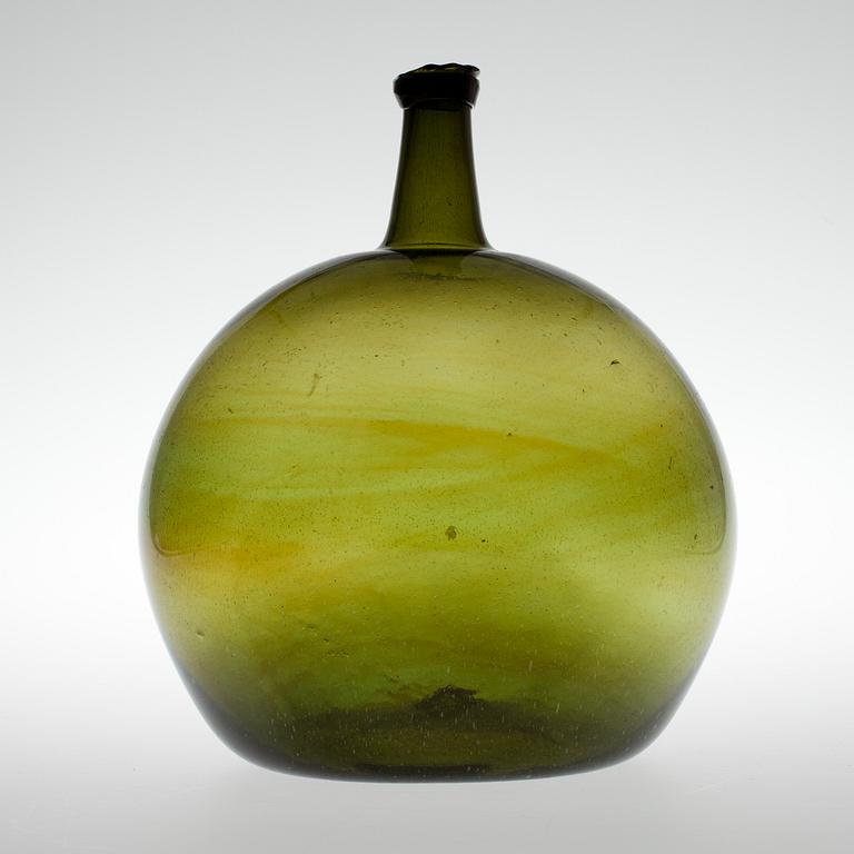 FLASKA, grönt glas, 1800-tal.