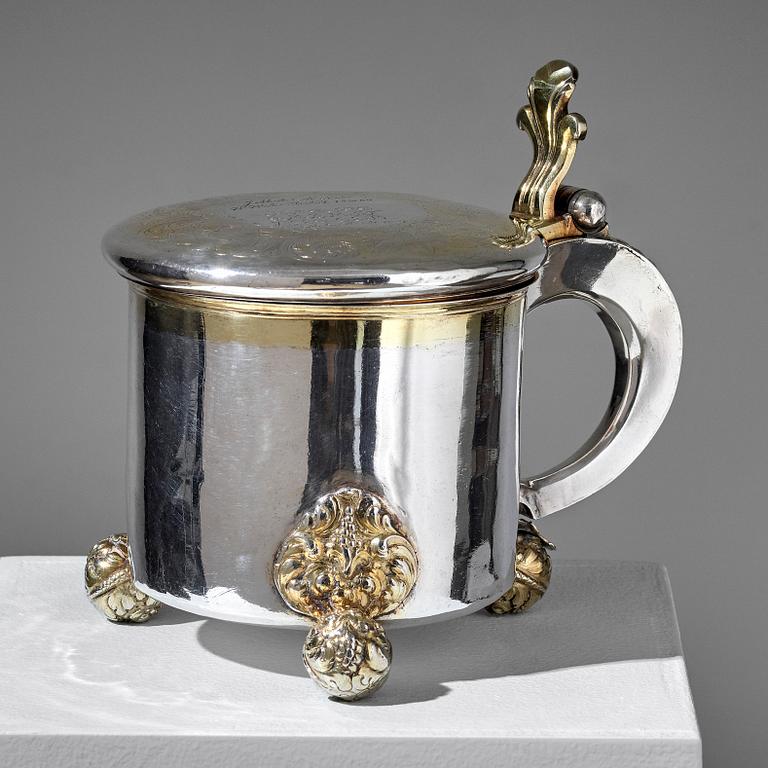 CHRISTOPHER RICHTER, A baroque parcel-gilt silver tankard, Stockholm 1691.