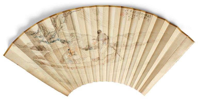 A fan leaf painting by Shen Zhaohan (1855-1941), signed and dated 1896.