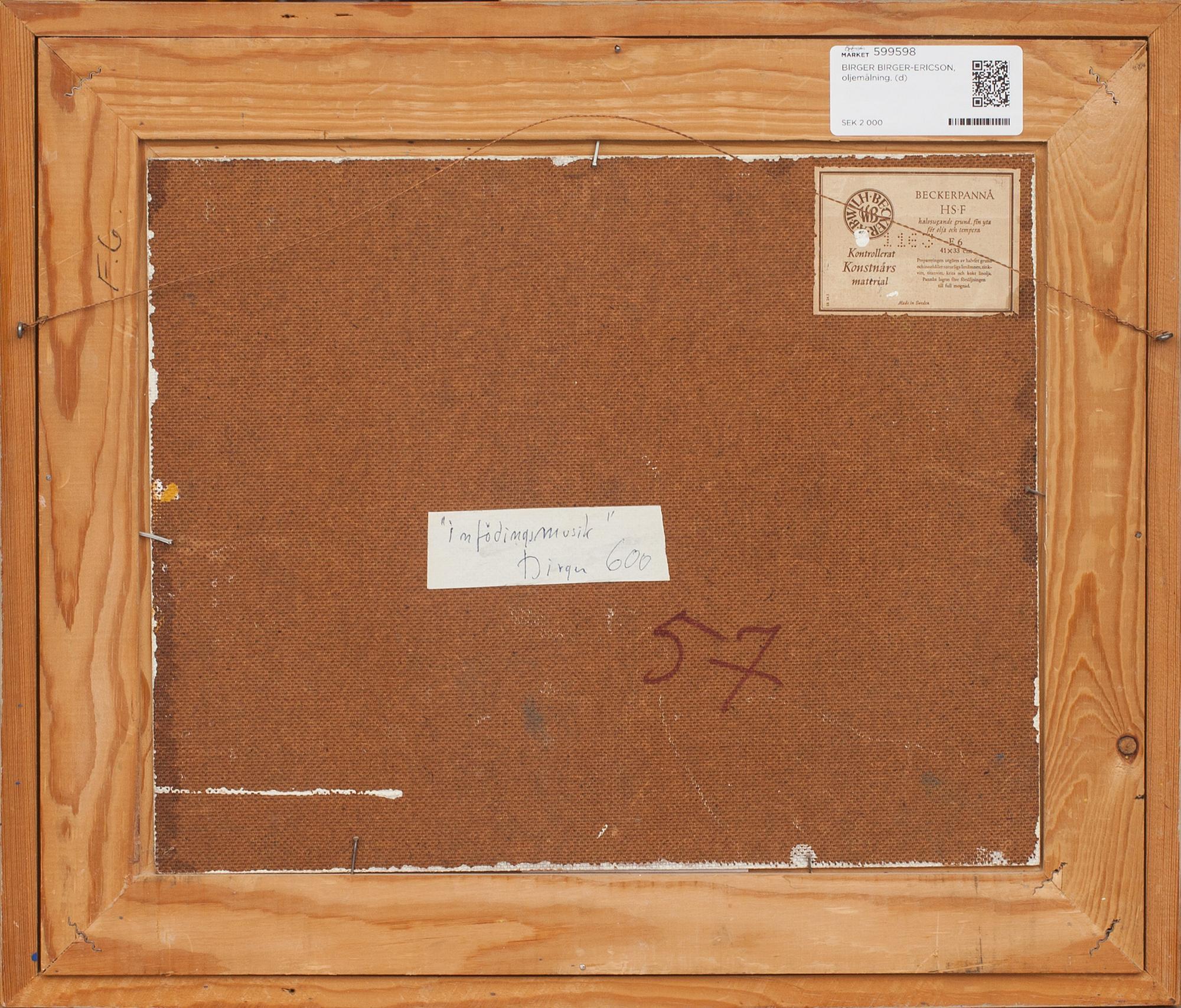 BIRGER BIRGER-ERICSON, oljemålning.