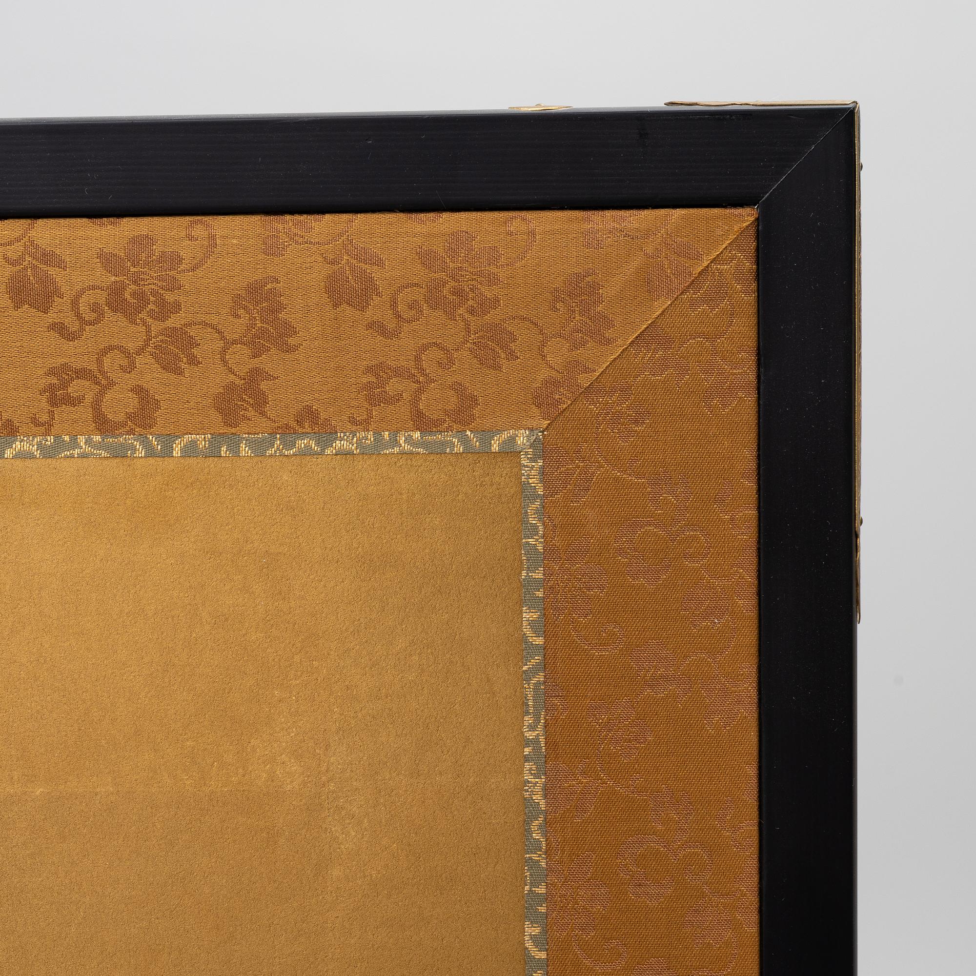 A pair of Japanese folding screens, signed, 20th century.