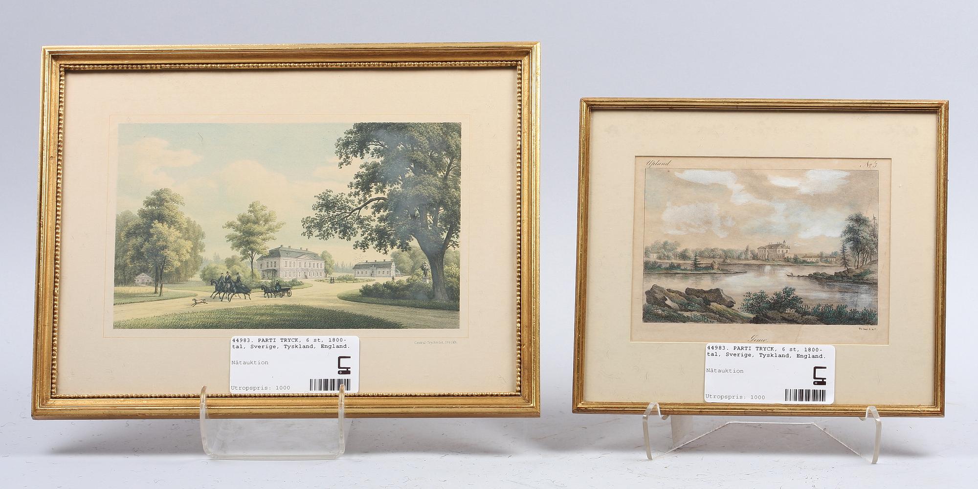 PARTI TRYCK, 6 st, 1800-tal, Sverige, Tyskland, England.