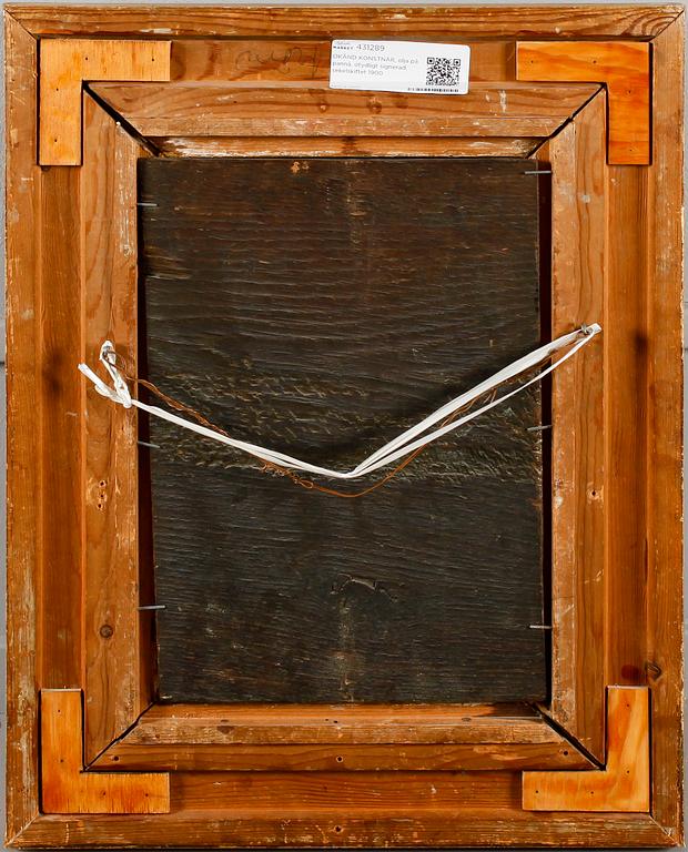 OKÄND KONSTNÄR, olja på pannå, otydligt signerad, sekelskiftet 1900.