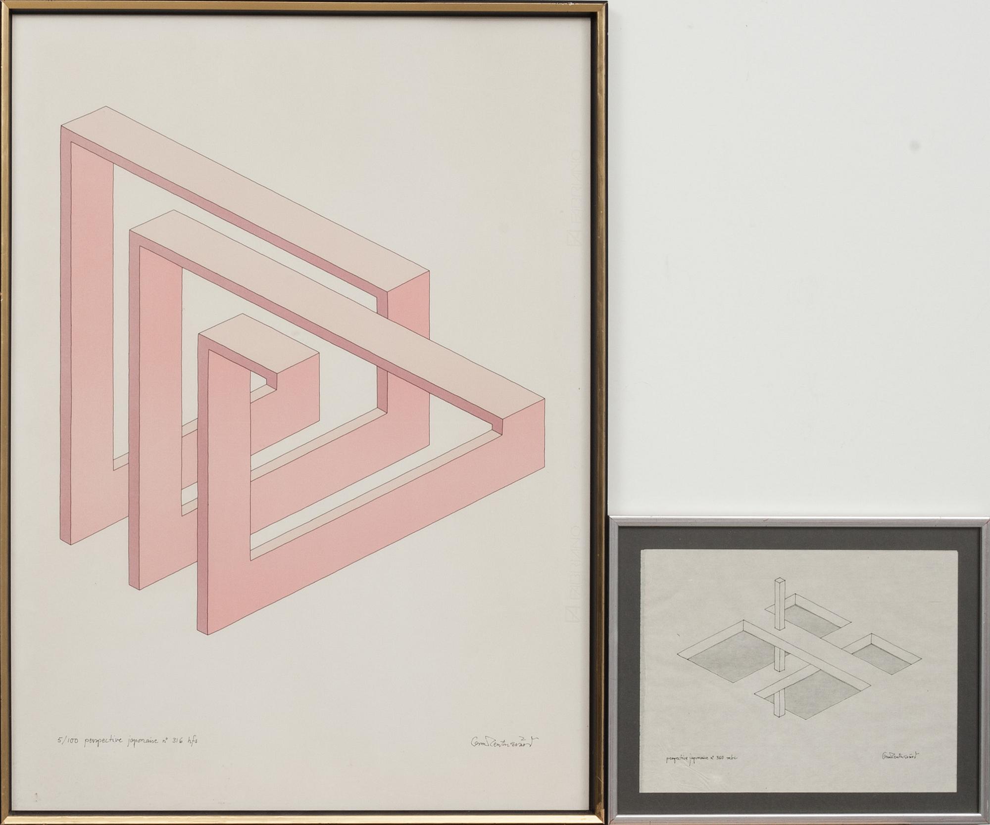 OSCAR REUTERSWÄRD, 2 st, tusch på papper och litografi, signerad och numrerad 5/100.