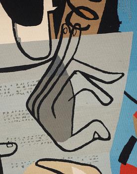 VÄVD TAPET "Les Musiciena Nes". Slätväv. 124 x 124,5 cm. Signerad MTP L.C.