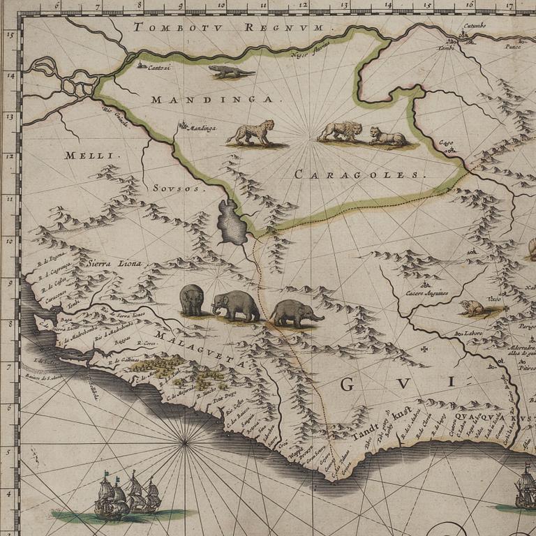 Johannes/Jean Blaeu, map, copper engraving. Guinea.
